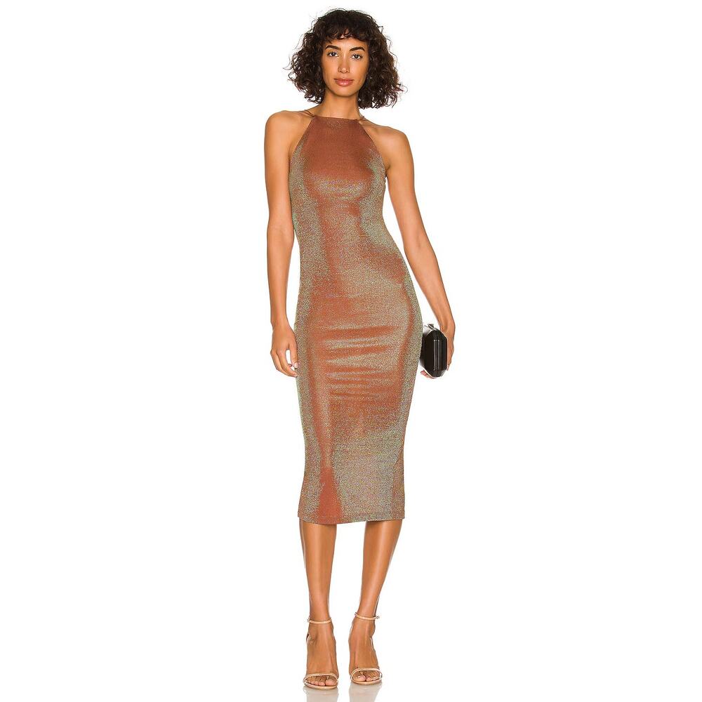 ALIX NYC Shiloh halter midi dress in iridescent copper Small S